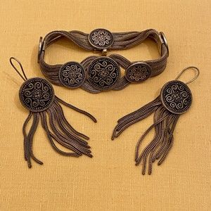 VTG I 900 Silver & Niello Bracelet & Earrings Set